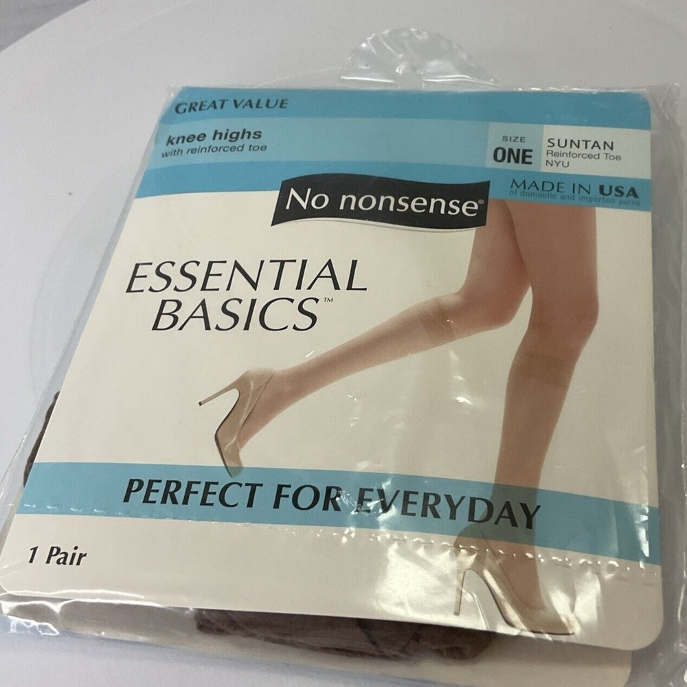 No nonsense Suntan Reinforced Toe Knee Highs Made in USA‎ Size One 1 Pair